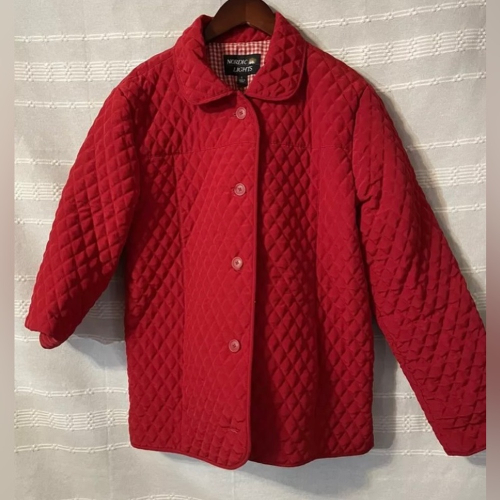 Nordic Lights Women’s Red Quilted Lined Collared Jacket Coat Size Large EUC